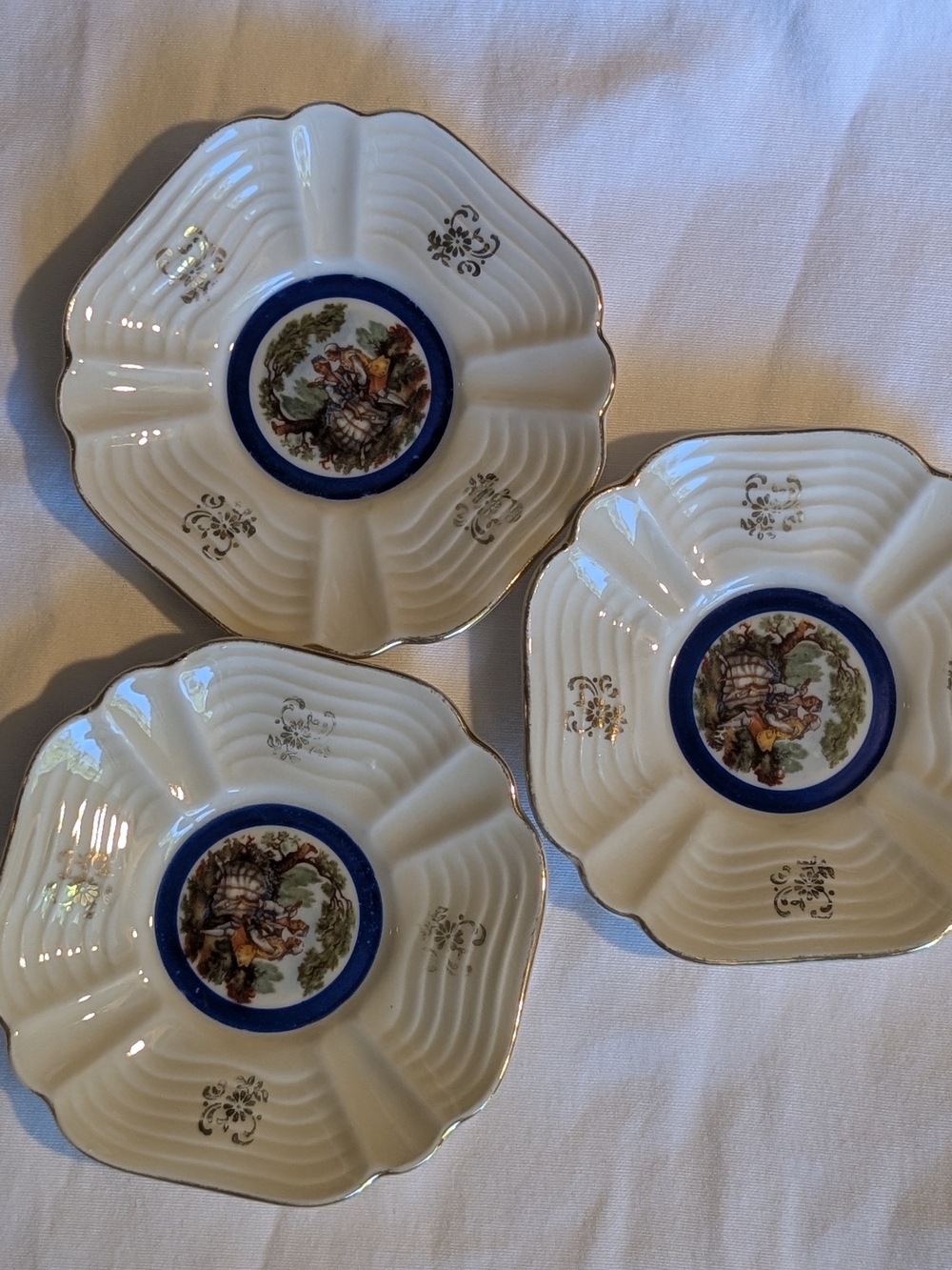 Vintage MZ Loučky Czechoslovakia 22K Gold Porcelain Dishes Set of 3